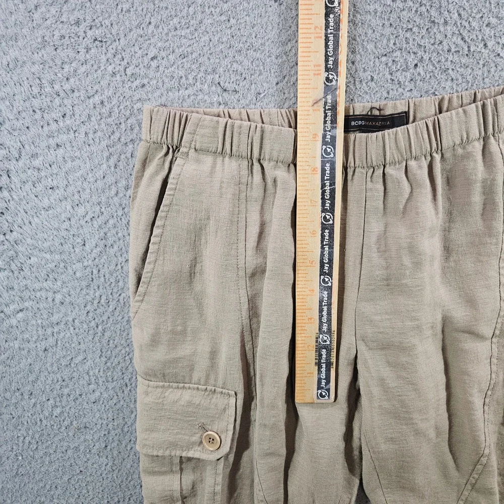 BCBGMAXAZRIA Womens Khaki Tan Cargo Pants Elastic Waist Ankle Zip Cropped XS - Picture 4 of 9